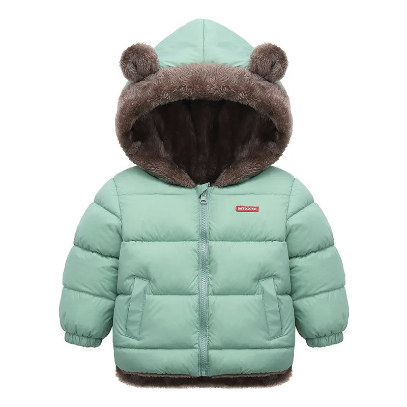 Cotton Hooded Baby Jacket – Thick Fleece Winter Outerwear for Boys & Girls