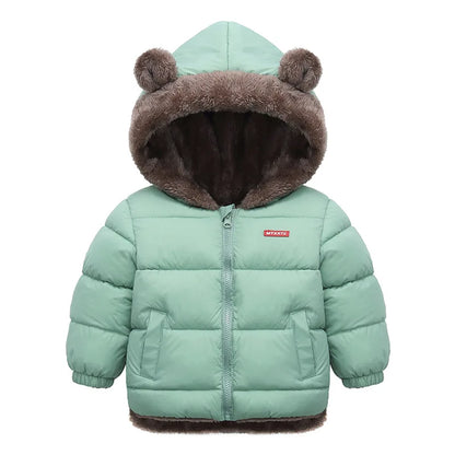 Cotton Hooded Baby Jacket – Thick Fleece Winter Outerwear for Boys & Girls