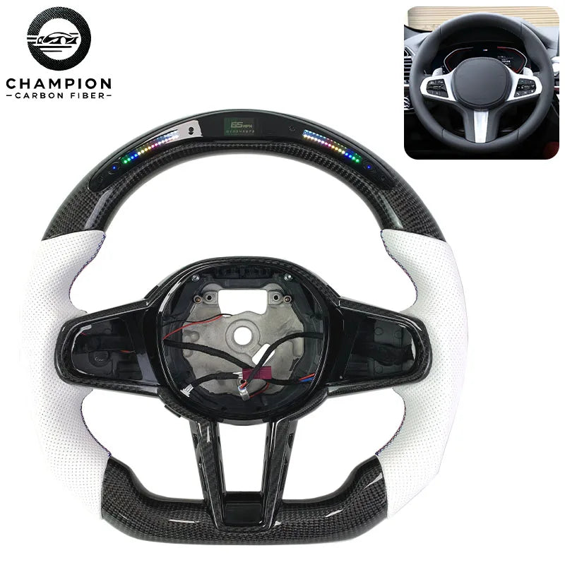 For BMW G80 G81 G30 G32 G34 G36 G20 G22 G23 G26 Racing Sport LED Display Carbon Fiber Steering Wheel Automotive Parts