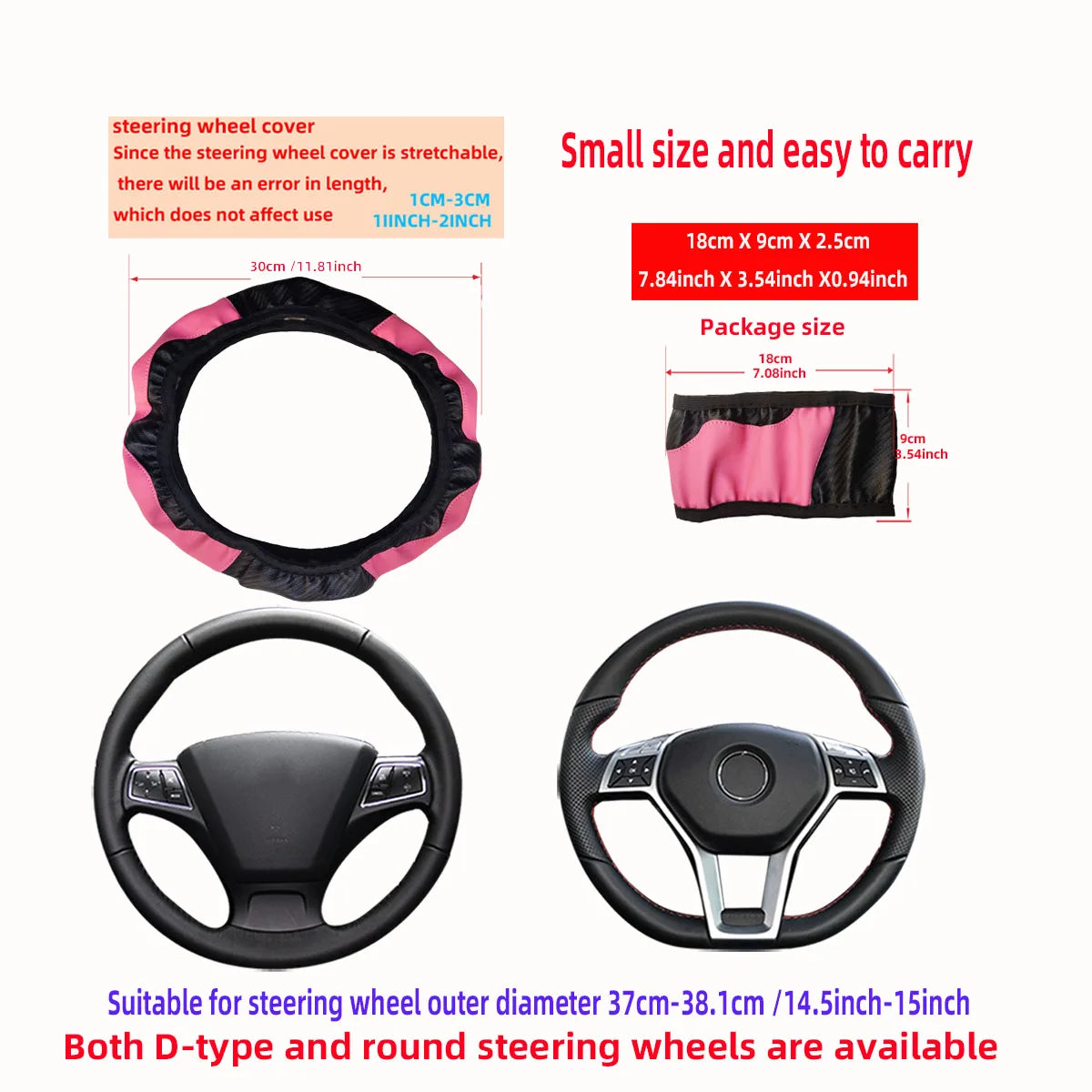 PU Carbon Fiber Leather Steering Wheel Cover – Fits 14.5–15 Inch Cars, Durable Automotive Accessory