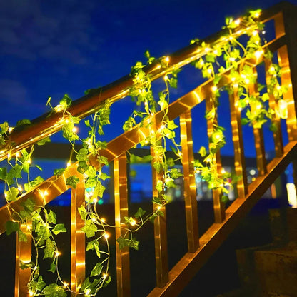Flower Green Leaf String Lights – Battery Powered Artificial Vine Fairy Lights for Christmas Tree & Home Decor