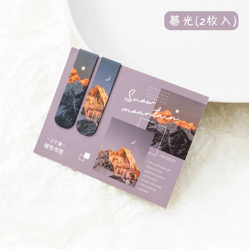 JIANQI Magnetic Bookmarks (2pcs) – Scenic Literary Reading Tools for School & Office