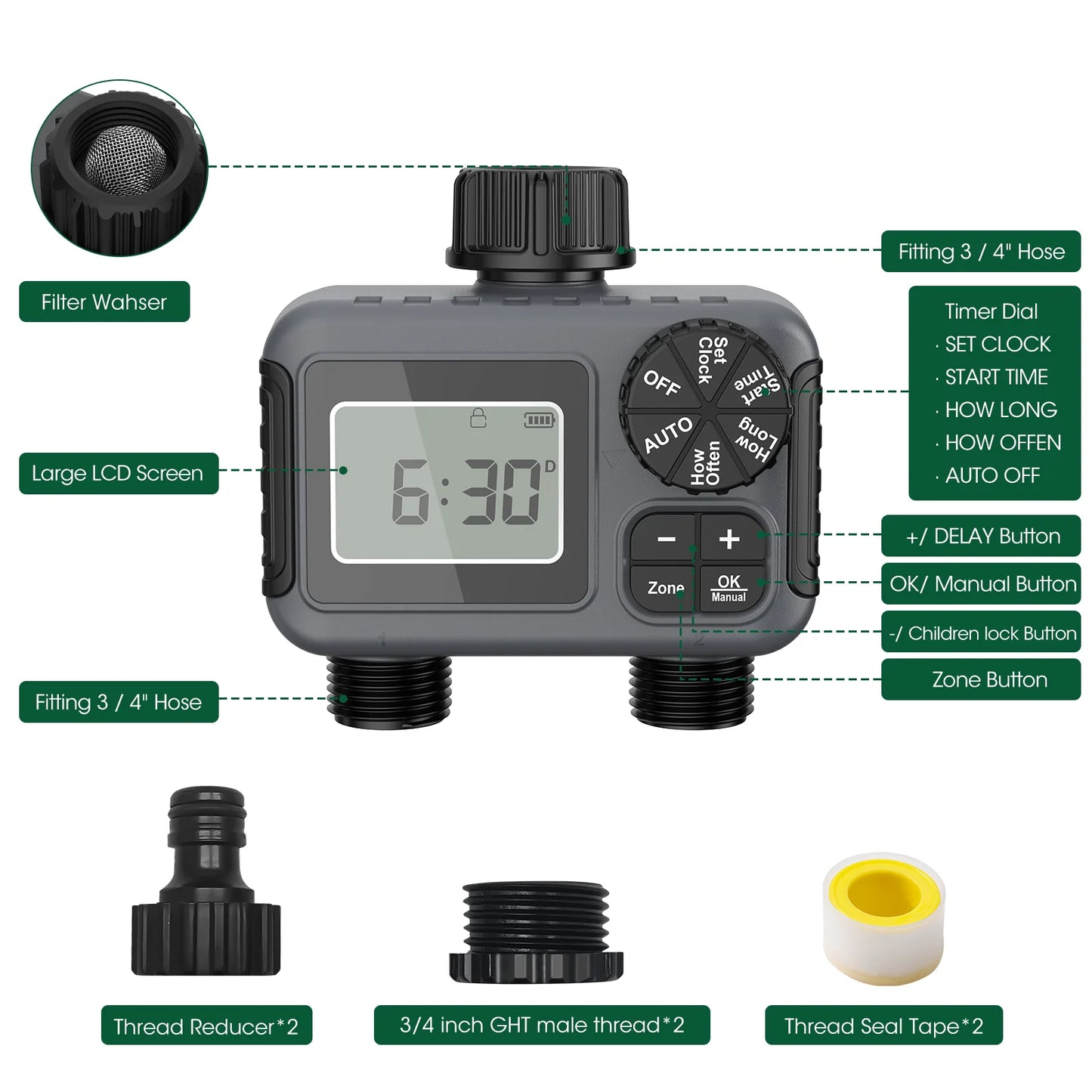 Insoma 2-Zone Sprinkler Timer – Programmable Hose Timer with Rain Delay & Manual Modes (IPX5 Waterproof)