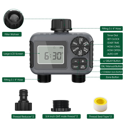 Insoma 2-Zone Sprinkler Timer – Programmable Hose Timer with Rain Delay & Manual Modes (IPX5 Waterproof)