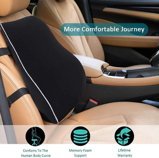 Car Seat Lumbar Support Cushion – Memory Foam Back Support Pad for Office Chairs & Car Driver Comfort