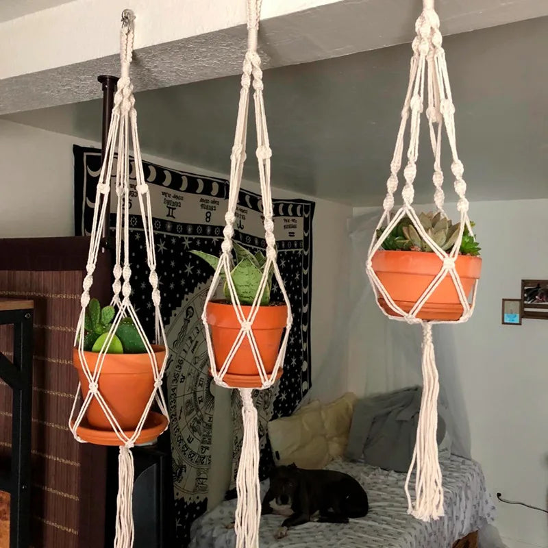 Handmade Macrame Plant Hanger – Cotton Hanging Flower Pot Holder for Indoor & Outdoor Decor