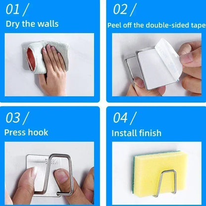 Stainless Steel Sponge Holder – Self-Adhesive Drain Rack for Sink Organization & Storage