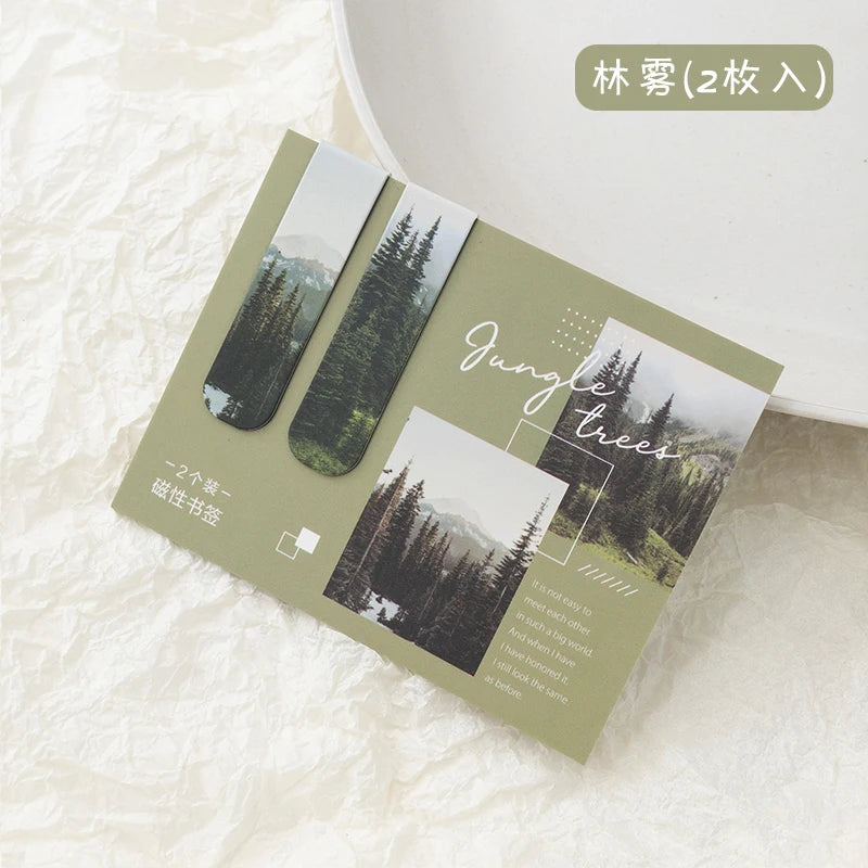 JIANQI Magnetic Bookmarks (2pcs) – Scenic Literary Reading Tools for School & Office