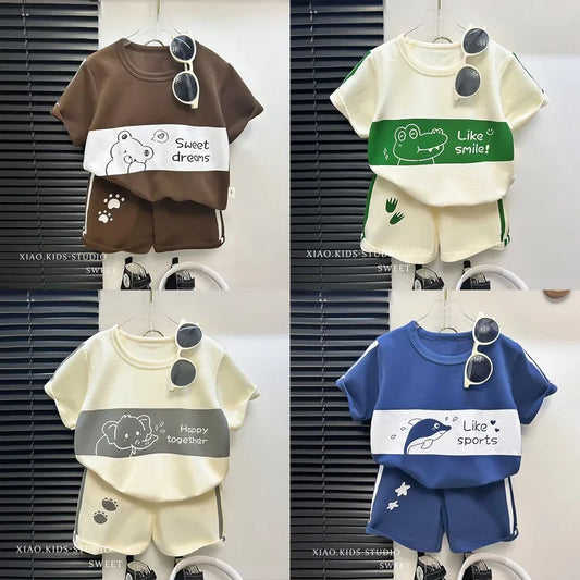 2024 Kids’ Striped Summer Outfit – Short Sleeve Top & Shorts Set for Girls and Boys, Baby & Toddler Clothes