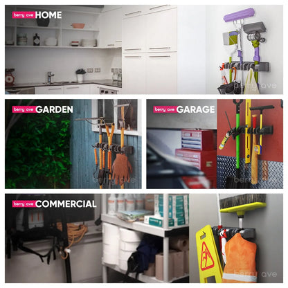 Wall Mounted Mop Holder – 3/4/5 Position Multi-Functional Broom & Cleaning Tool Hanger