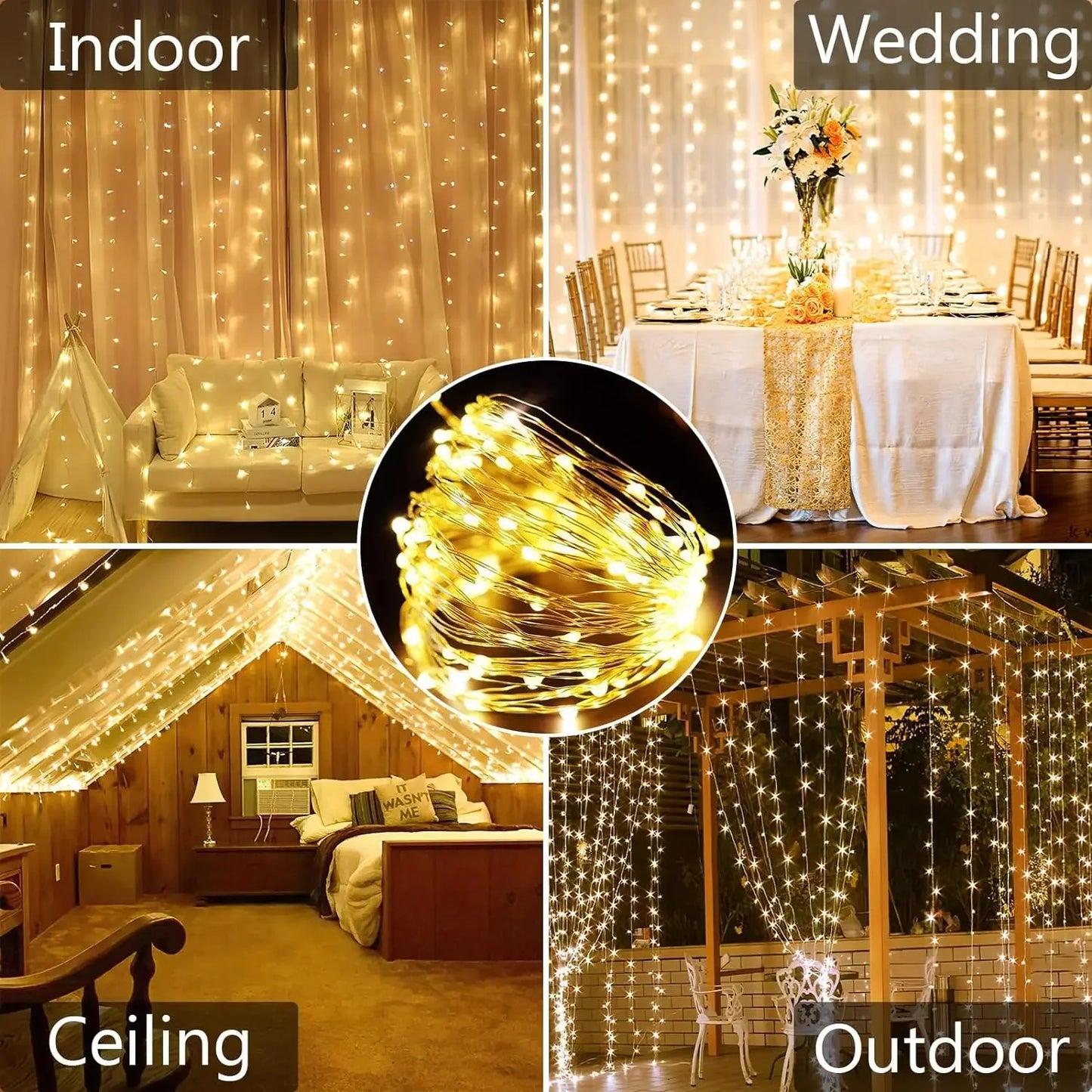 Solar Curtain Light LED Outdoor Waterproof – 300 LEDs Fairy Garland String Lights for Yard, Wedding & Party Decoration