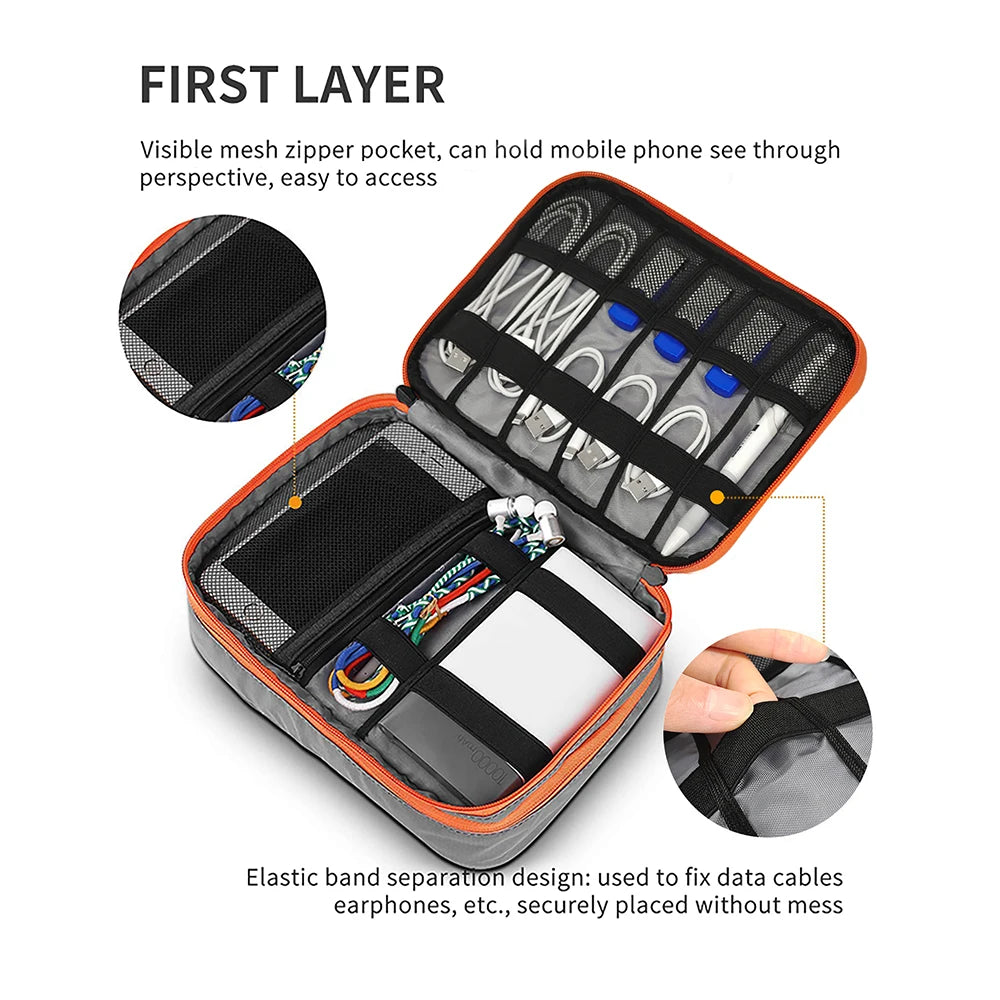 Cable Storage Bag Digital Electronic Organizer Pouch – Portable USB Data Line Charger Plug Travel Organizer Case