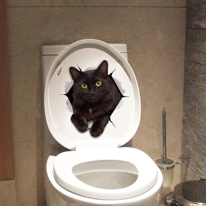 Funny 3D Hole Cat & Dog Toilet Stickers – Cute DIY Wall Decals for Bathroom & Home Decoration