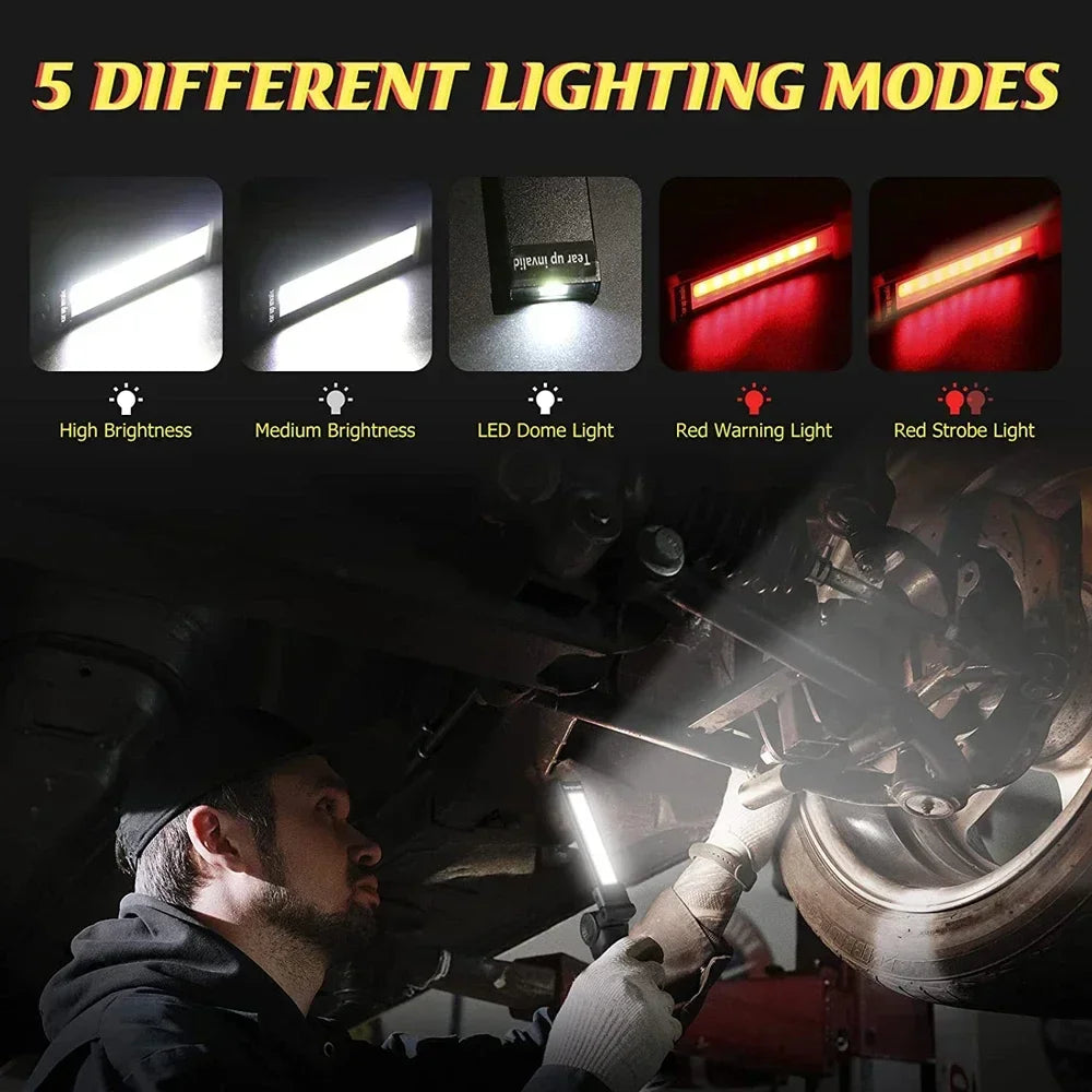 High Power LED Flashlight USB Rechargeable Camping Work Light Portable Outdoor Torch with Magnetic Base for Emergency Lighting