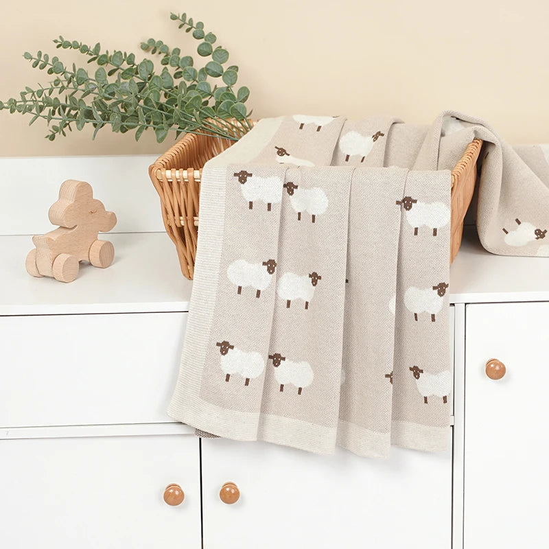 Knitted Baby Cotton Blanket – Soft Stroller Wrap & Nursery Quilt for Boys and Girls