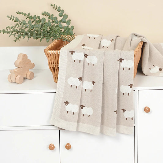 Knitted Baby Cotton Blanket – Soft Stroller Wrap & Nursery Quilt for Boys and Girls