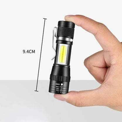 COB + XPE Mini USB Rechargeable Flashlight – Zoomable Small Torch with Clip, 350 Lumens, Waterproof Emergency Light for Camping, Hiking, Fishing