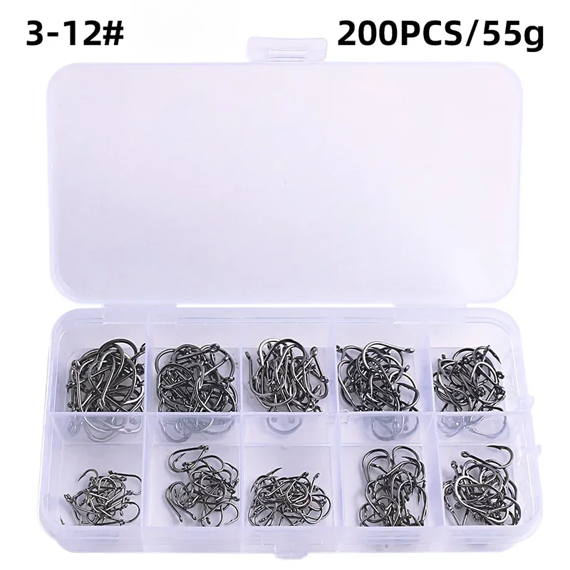 High-Carbon Steel Fishing Hooks Set – 50 to 1600pcs Barbed Circle Hooks in Tackle Box (Sizes 3#–12#)