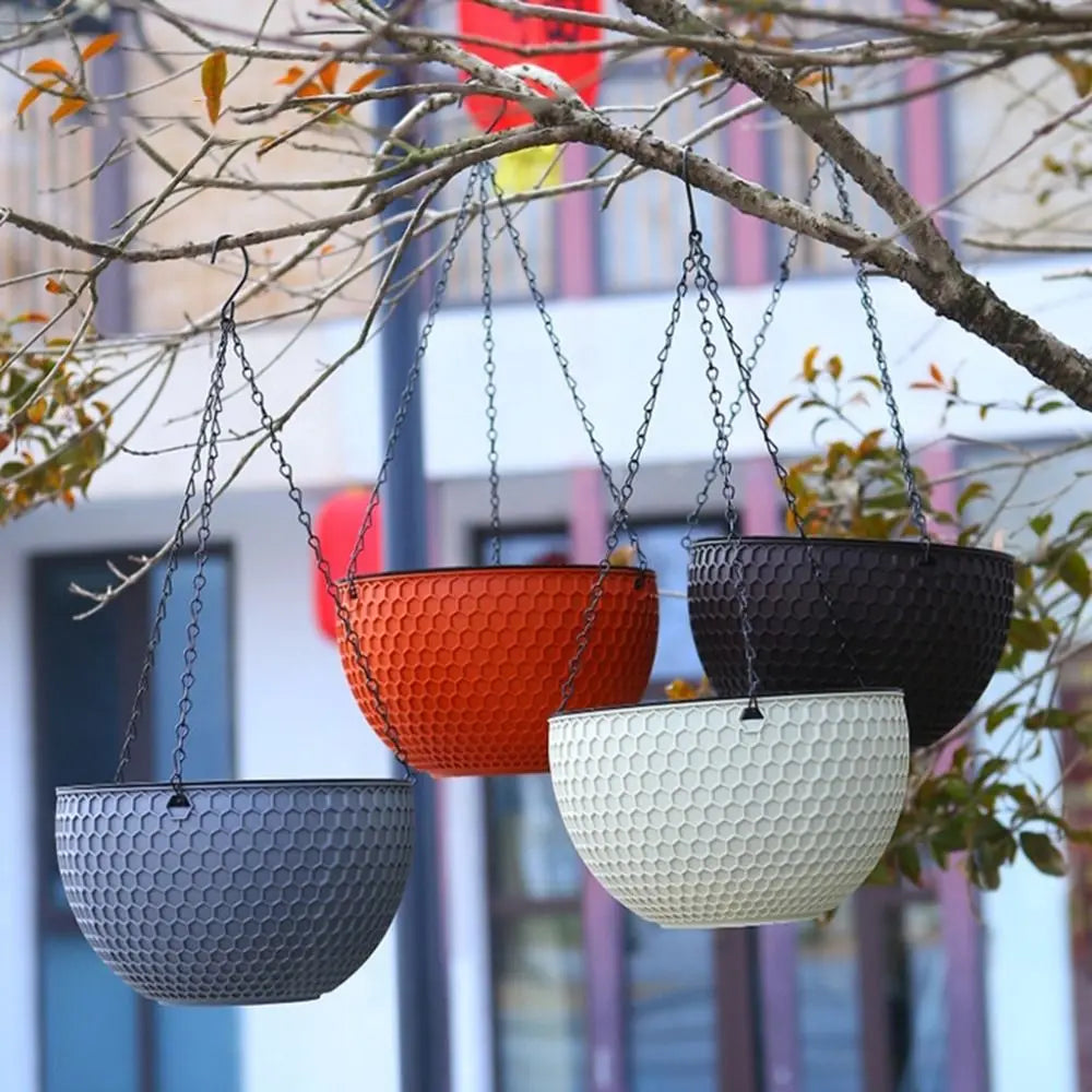 New Plastic Imitation Weaving Flower Pot Self Absorbent Outdoor Hydroponic Flowerpot Garden Decoration Hanging Flower Basket