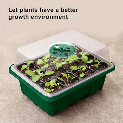 12-Hole Seed Starter Tray – Adjustable Germination Box with Ventilation Lid