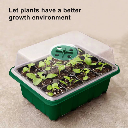 12-Hole Seed Starter Tray – Adjustable Germination Box with Ventilation Lid