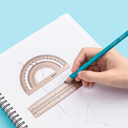 DELI Aluminum Drafting Set – 4-Piece Ruler Set with Protractor and Triangle
