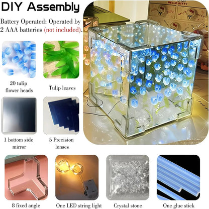 Creative Diy Tulip Flower Sea Cube Three-Dimensional Small Night Lamp Material Package for Girlfriend Couple Girlfriends