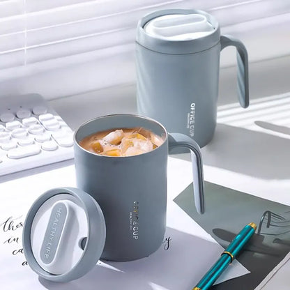 Grey PP Liner Coffee Cup – 500ml Portable Large Capacity Travel Mug with Lid for Office, Kitchen & Outdoor Use