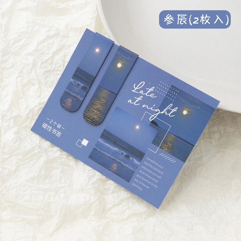 JIANQI Magnetic Bookmarks (2pcs) – Scenic Literary Reading Tools for School & Office