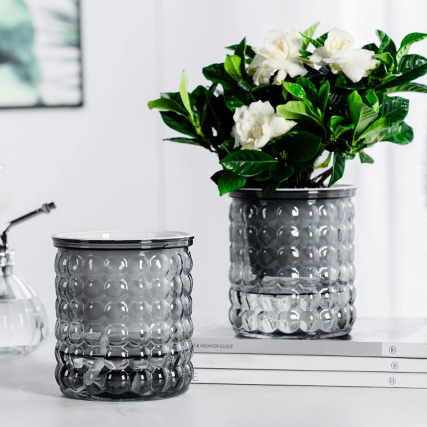 Mini Self Watering Flower Pot Fish Tank Transparent Plastic Plant Pots Self Watering Planter Pot Vase For Home Decoration