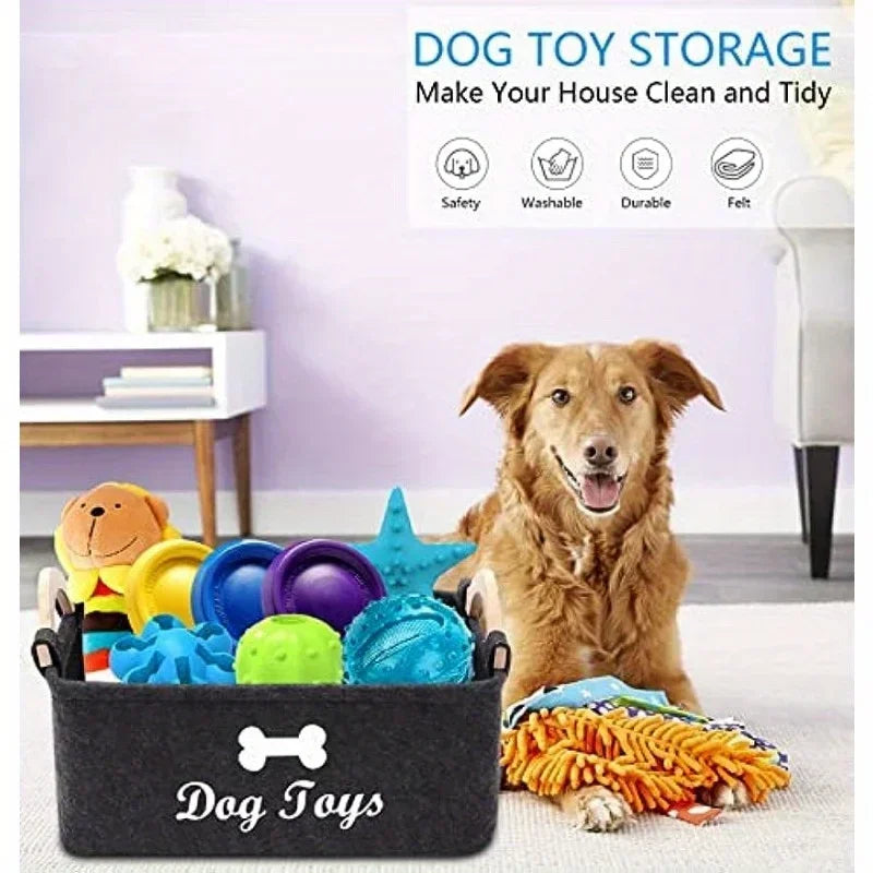 Felt Pet Toy Storage Box – Soft Basket Organizer for Dog & Cat Toys