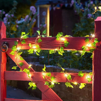 Flower Green Leaf String Lights – Battery Powered Artificial Vine Fairy Lights for Christmas Tree & Home Decor