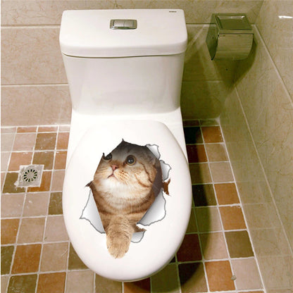 Funny 3D Hole Cat & Dog Toilet Stickers – Cute DIY Wall Decals for Bathroom & Home Decoration