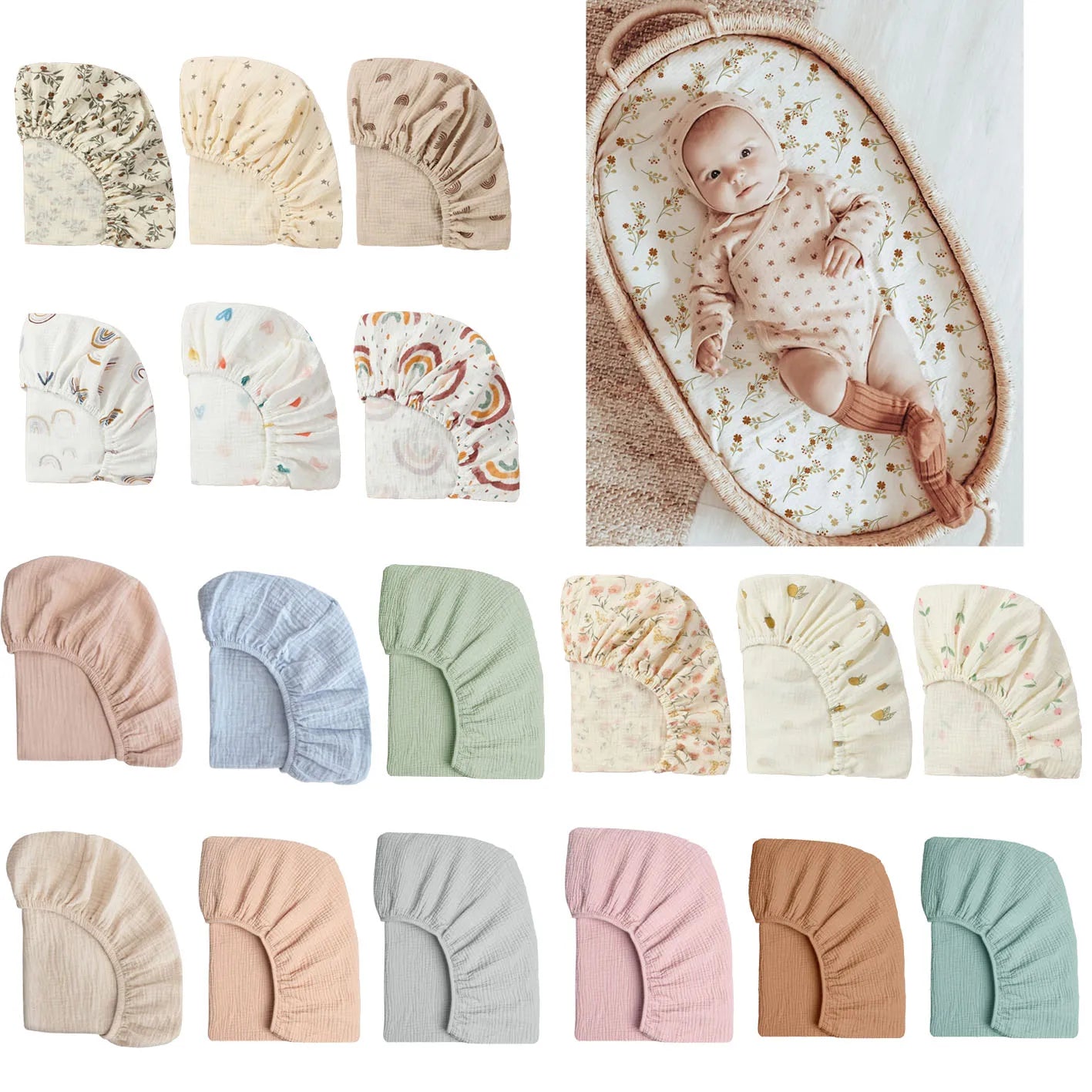 Detachable Muslin Cotton Crib Sheet – Soft Fitted Baby Mattress Cover with Elastic Edges