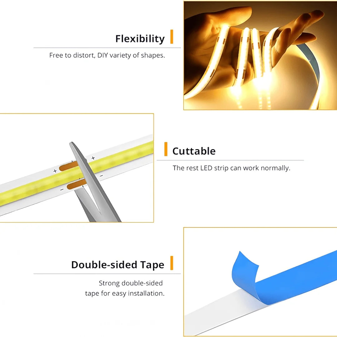 LED COB Light Strip Touch Dimmer – Flexible 5V USB Diode Tape for Indoor Room, TV, Mirror & Wall Backlight
