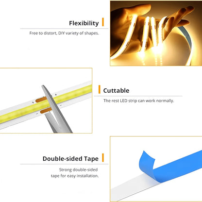 LED COB Light Strip Touch Dimmer – Flexible 5V USB Diode Tape for Indoor Room, TV, Mirror & Wall Backlight