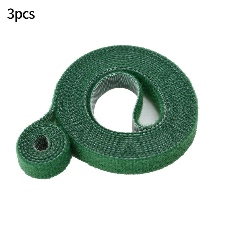 Green Garden Plant Ties – 3 Rolls of Reusable Nylon Hook & Loop Twine for Plant Support and Cable Organization