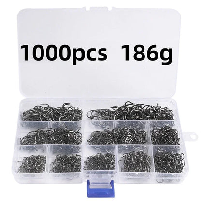 High-Carbon Steel Fishing Hooks Set – 50 to 1600pcs Barbed Circle Hooks in Tackle Box (Sizes 3#–12#)