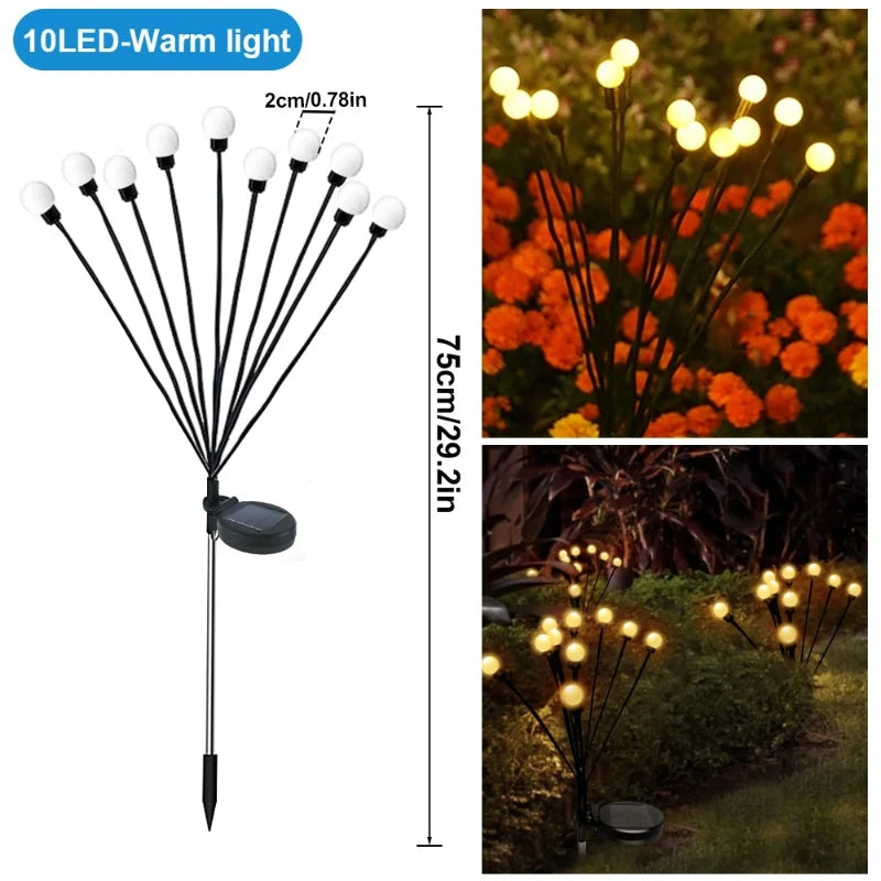 Outdoor Solar Pathway Light Waterproof 6/8/10 Heads Led Powered Swaying Firefly Lamp Star Burst Solar Firefly Garden Light