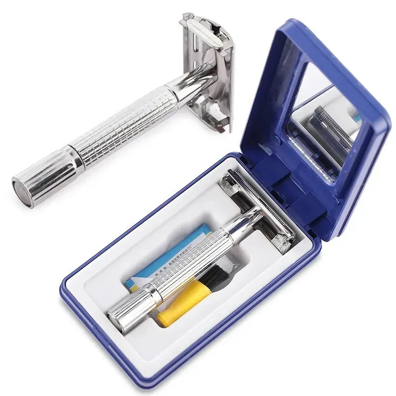Double Edge Safety Razor Set – Classic Beard Shaver for Men with Long Handle for Close Shaves