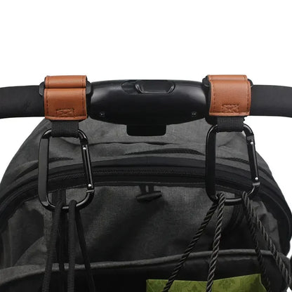 Stroller Organizer Hooks – 360° Rotatable PU Leather Pram Hanger Clips (1/2pcs)