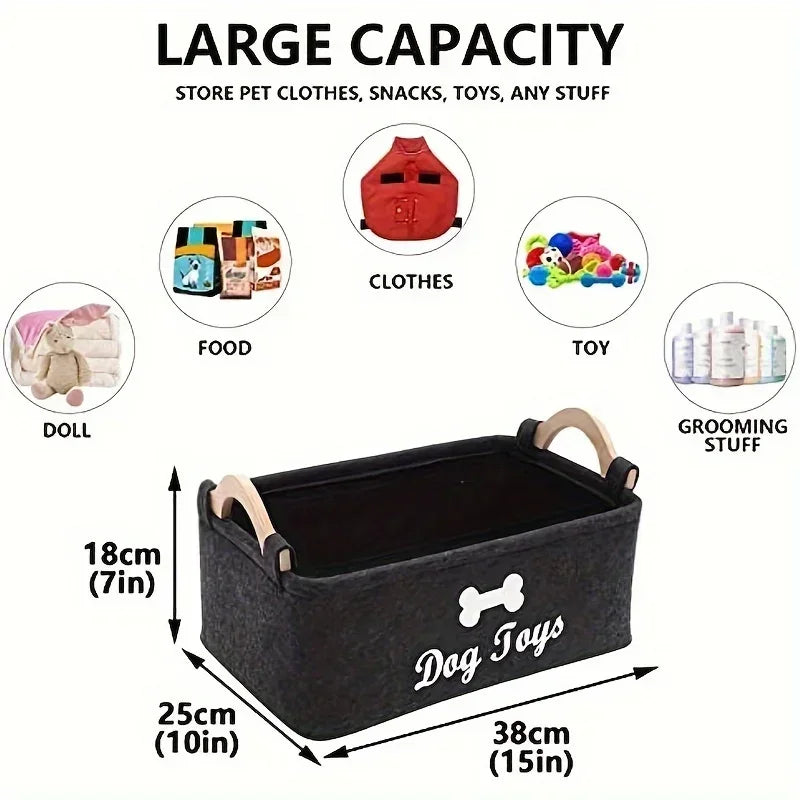 Felt Pet Toy Storage Box – Soft Basket Organizer for Dog & Cat Toys