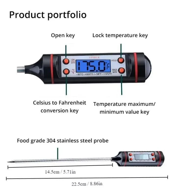 Kitchen Digital Food Thermometer – Electronic Probe for Meat, Grill, BBQ & Baking