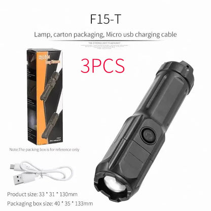 Telescopic Zoom Tactical Flashlight – Rechargeable USB LED Torch with 4 Modes, Waterproof for Camping, Fishing & Outdoor