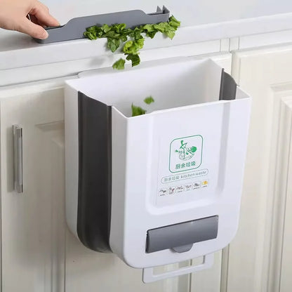 Kitchen Folding Trash Can – Wall & Cabinet Door Mounted Collapsible Trash Bin for Space Saving