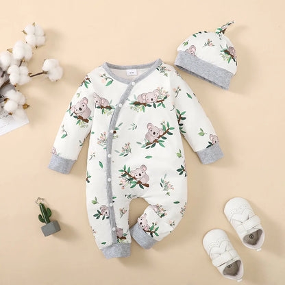 Bear Print Baby Romper – Soft Long Sleeve Winter Jumpsuit for Infants