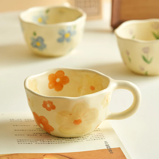 Handcrafted Ceramic Coffee Mug – 8.5oz Irregular Korean Style Tea Cup for Milk, Oatmeal & Breakfast