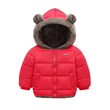 Cotton Hooded Baby Jacket – Thick Fleece Winter Outerwear for Boys & Girls