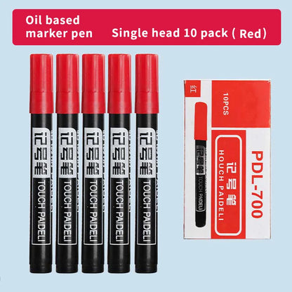 A set of 10 large-tip black ink marker pens for non-erasable marking and notation