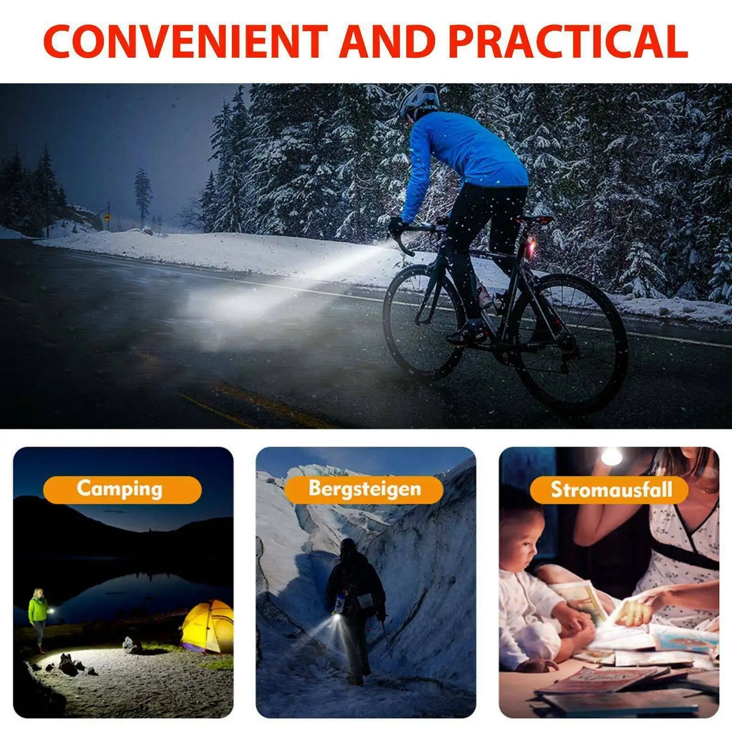 Bike Light Set Front and Rear – USB Rechargeable Bicycle Safety Lights with 3 Modes